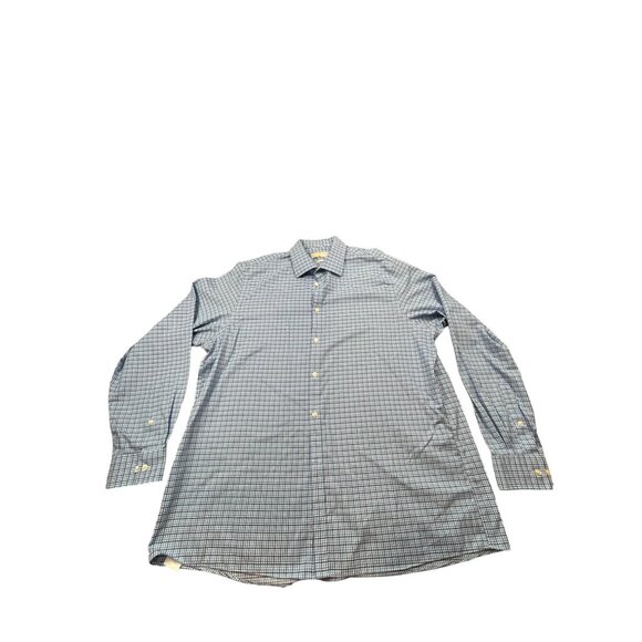 Michael Kors Mens Large Non-Iron Blue Gingham Checkered Board Long sleeve Shirt - Picture 1 of 8
